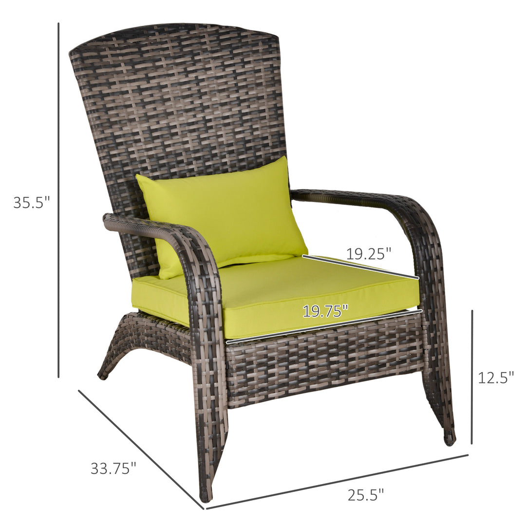PE Rattan Wicker Muskoka Adirondack Chair Lounger Patio Deck Garden Seat, Grey w Green Cushions