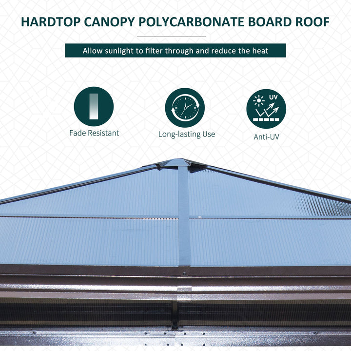 10’ x 10'  Steel PC Hardtop Gazebo Canopy Shelter w/ Curtains, Mosquito Netting, Brown, Beige