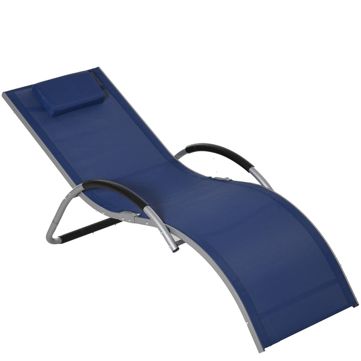 Ergonomic Aluminum Sun Reclining Lounger Chair w Headrest, Outdoor Patio Deck Garden, Blue