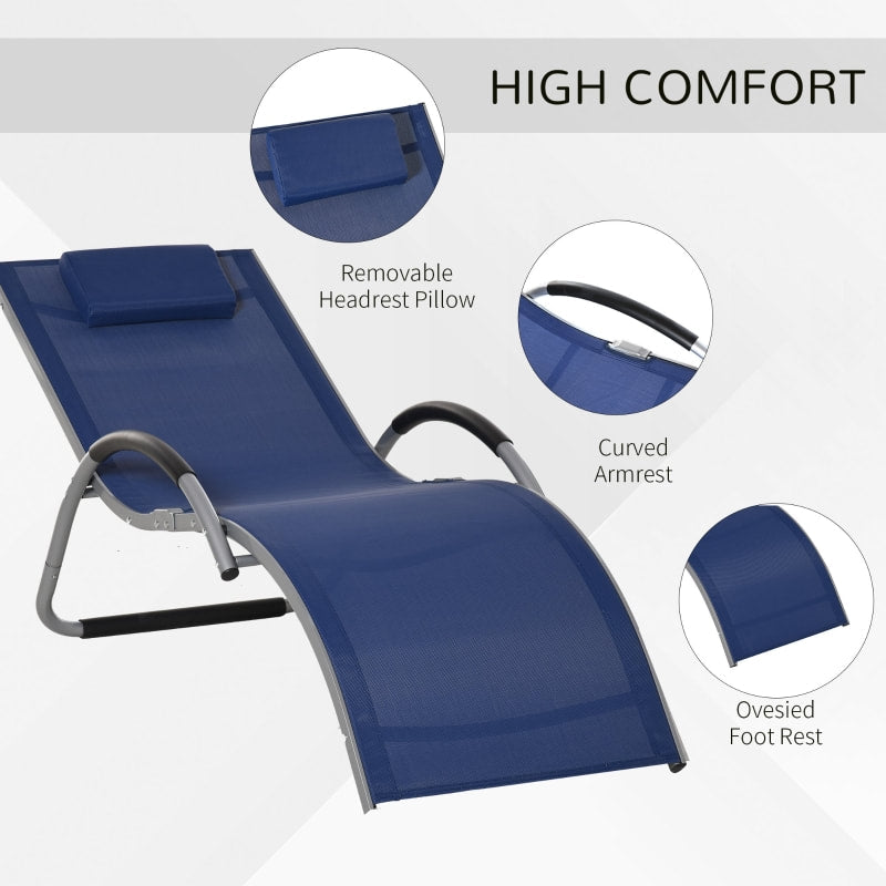 Ergonomic Aluminum Sun Reclining Lounger Chair w Headrest, Outdoor Patio Deck Garden, Blue