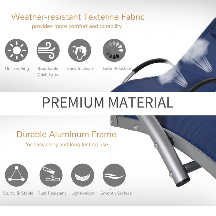 Ergonomic Aluminum Sun Reclining Lounger Chair w Headrest, Outdoor Patio Deck Garden, Blue