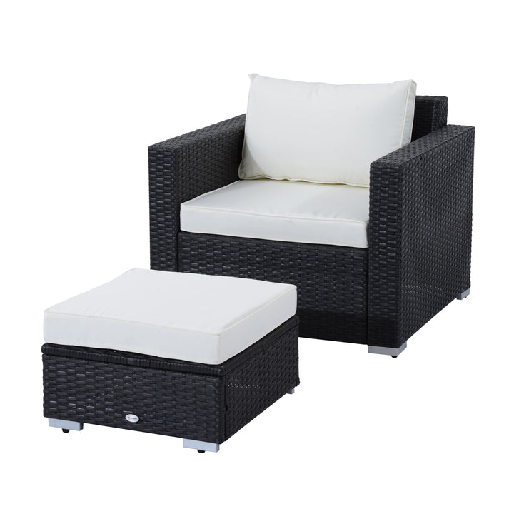 7pc Premium PE Rattan Wicker Furniture w Sofa, Chairs for Outdoor Patio, Dark Grey, Cream Beige