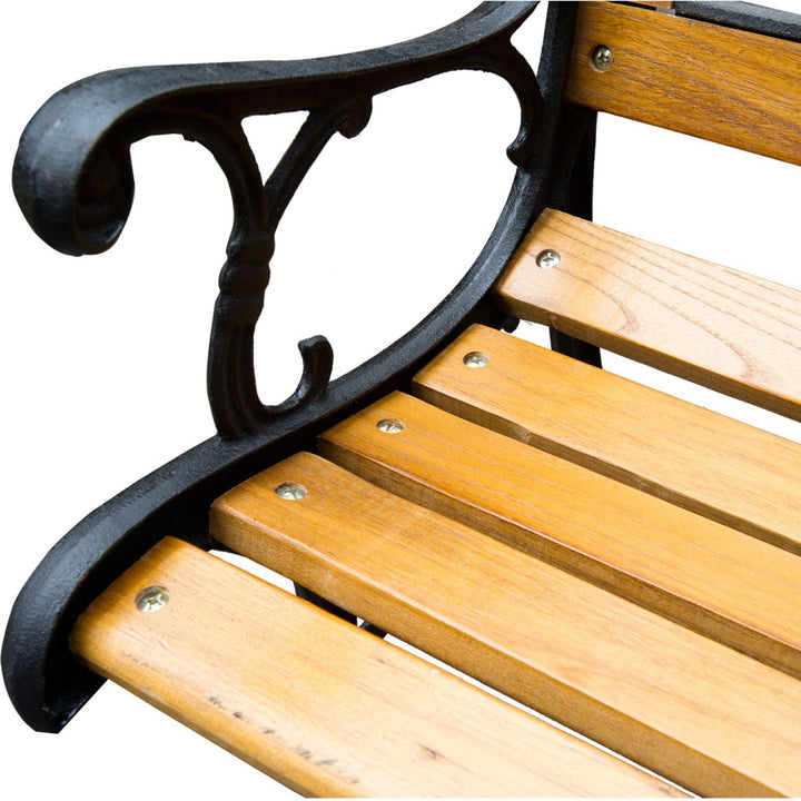 Farmhouse Outdoor 2-Seater Wooden & Cast Iron Bench Loveseat Garden Patio Deck Porch - Brown
