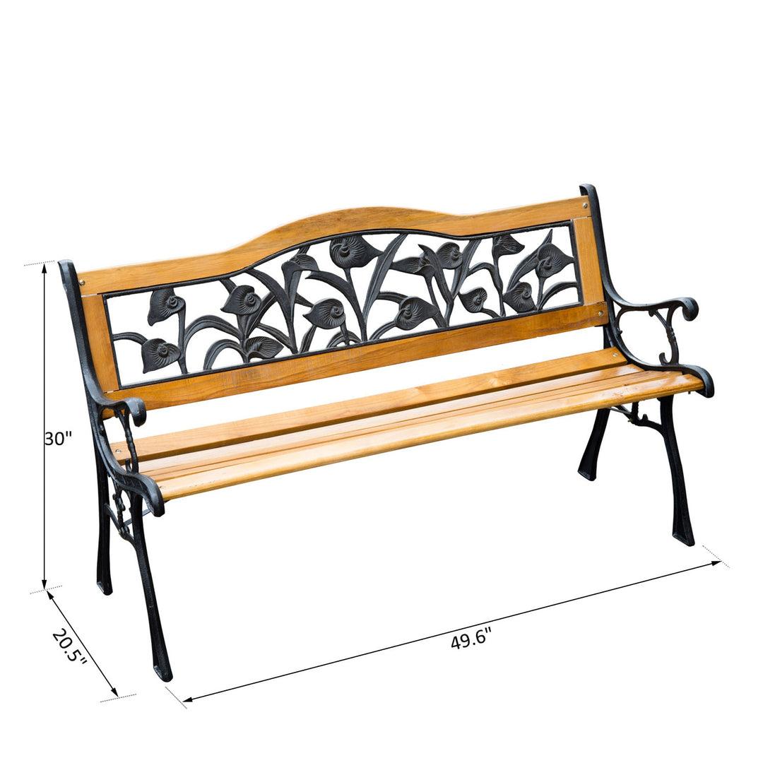 Farmhouse Outdoor 2-Seater Wooden & Cast Iron Bench Loveseat Garden Patio Deck Porch - Brown