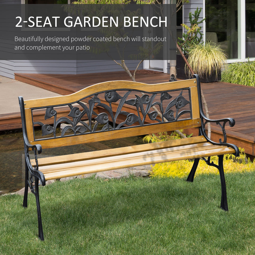 Farmhouse Outdoor 2-Seater Wooden & Cast Iron Bench Loveseat Garden Patio Deck Porch - Brown