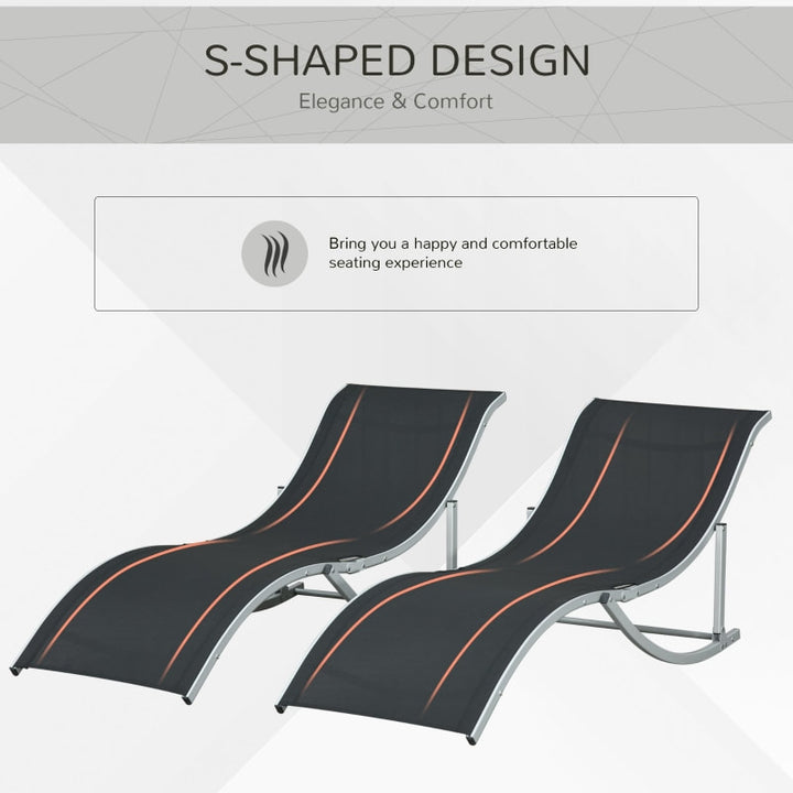 2pc S-Shaped Aluminum Foldable Sun Lounger Chair, Patio Tanning Beach Pool Deck Garden, Black