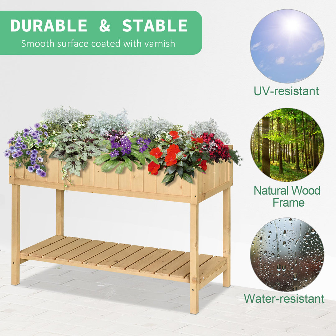 8 Grid Raised Wooden Garden Planter Box Flower Veggie Bed w/ Drain, Fabric Liner - Natural Fir