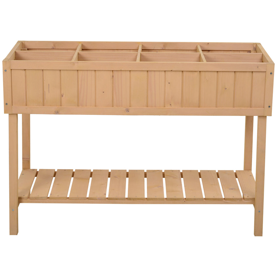 8 Grid Raised Wooden Garden Planter Box Flower Veggie Bed w/ Drain, Fabric Liner - Natural Fir