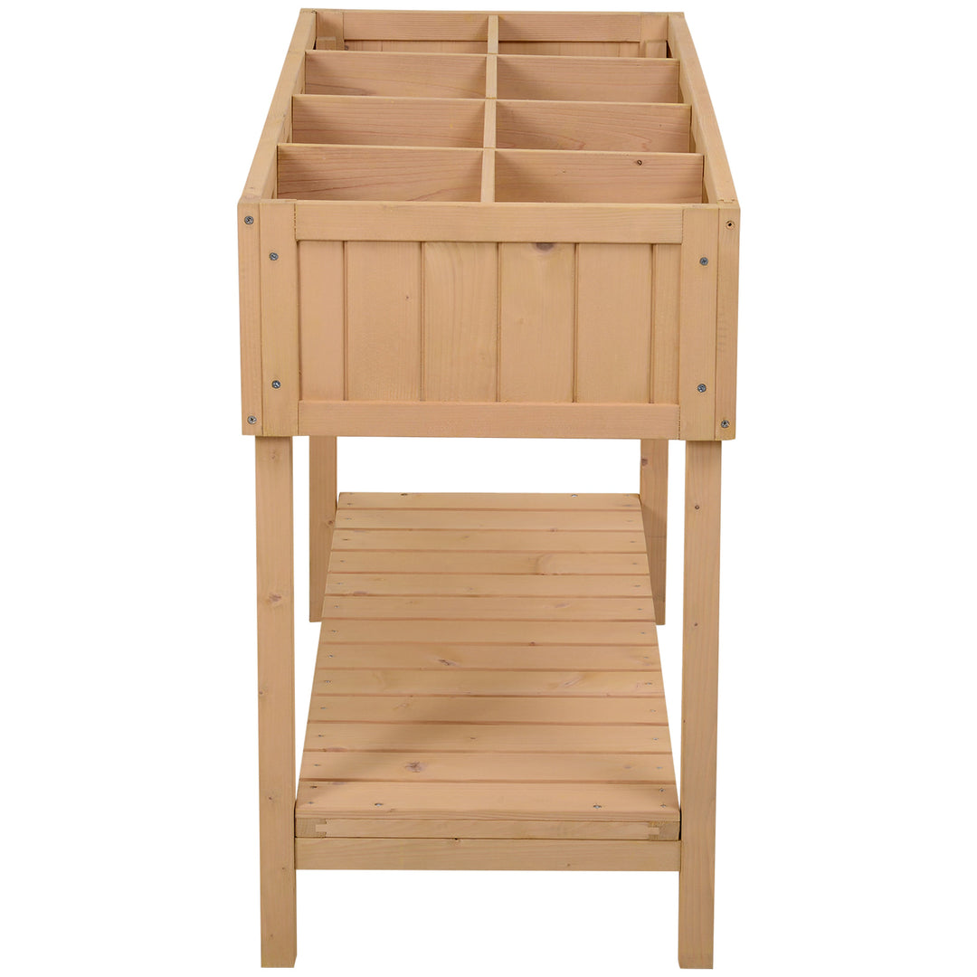 8 Grid Raised Wooden Garden Planter Box Flower Veggie Bed w/ Drain, Fabric Liner - Natural Fir