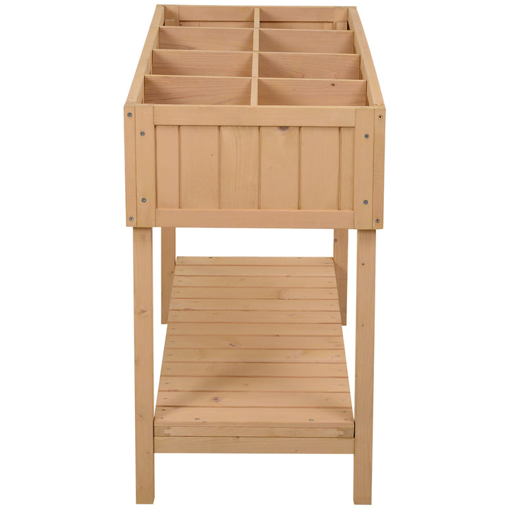 8 Grid Raised Wooden Garden Planter Box Flower Veggie Bed w/ Drain, Fabric Liner - Natural Fir