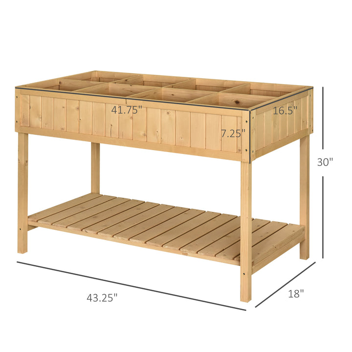 8 Grid Raised Wooden Garden Planter Box Flower Veggie Bed w/ Drain, Fabric Liner - Natural Fir