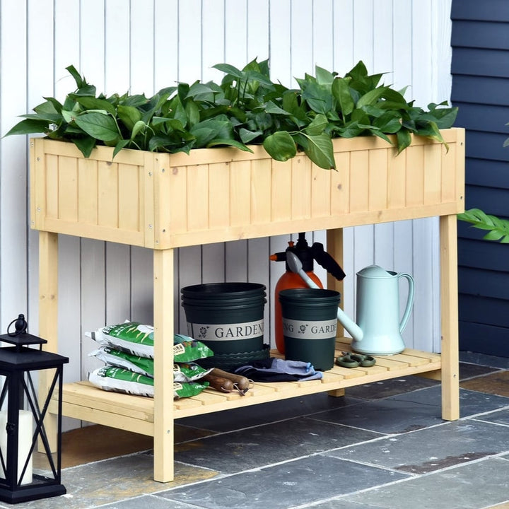 8 Grid Raised Wooden Garden Planter Box Flower Veggie Bed w/ Drain, Fabric Liner - Natural Fir