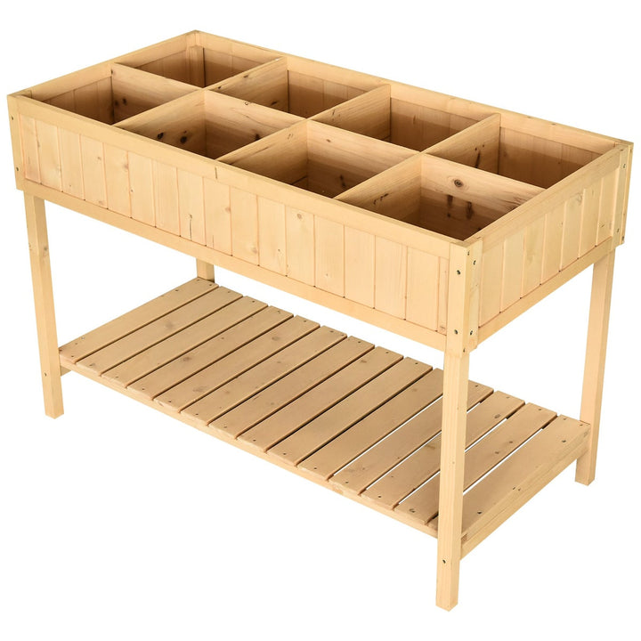 8 Grid Raised Wooden Garden Planter Box Flower Veggie Bed w/ Drain, Fabric Liner - Natural Fir