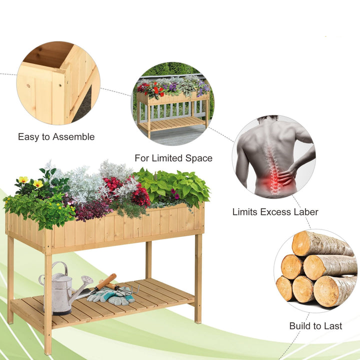 8 Grid Raised Wooden Garden Planter Box Flower Veggie Bed w/ Drain, Fabric Liner - Natural Fir