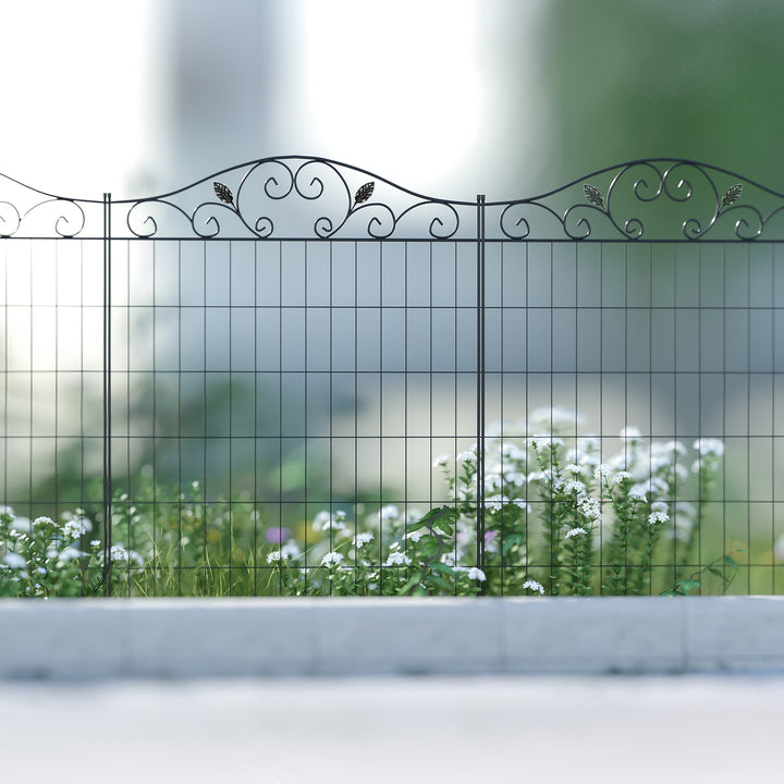 4-Panel Decorative Steel Wire Fence Landscaping Border Edging for Garden, Patio, Yard - Black