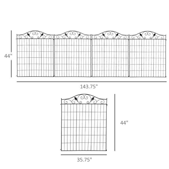 4-Panel Decorative Steel Wire Fence Landscaping Border Edging for Garden, Patio, Yard - Black