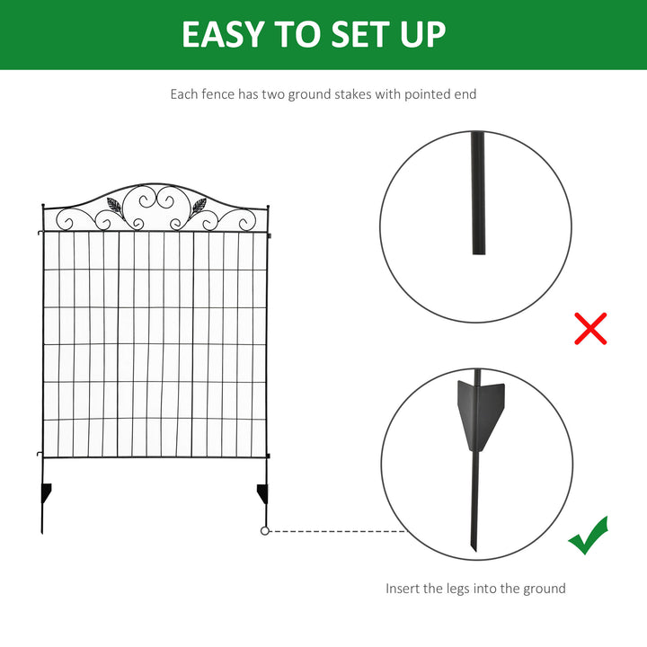 4-Panel Decorative Steel Wire Fence Landscaping Border Edging for Garden, Patio, Yard - Black