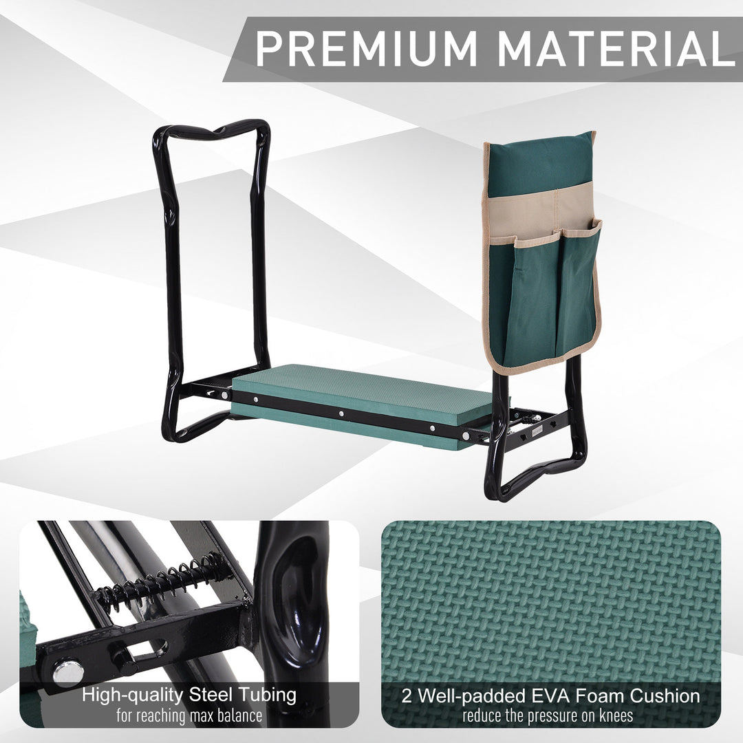 Folding Outdoor Gardening Kneeler Pad Seat Bench w/ Tool Pouch for Garden, Patio, Park - Green