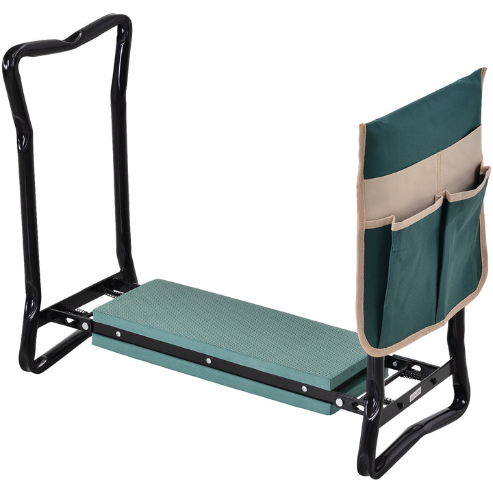 Folding Outdoor Gardening Kneeler Pad Seat Bench w/ Tool Pouch for Garden, Patio, Park - Green