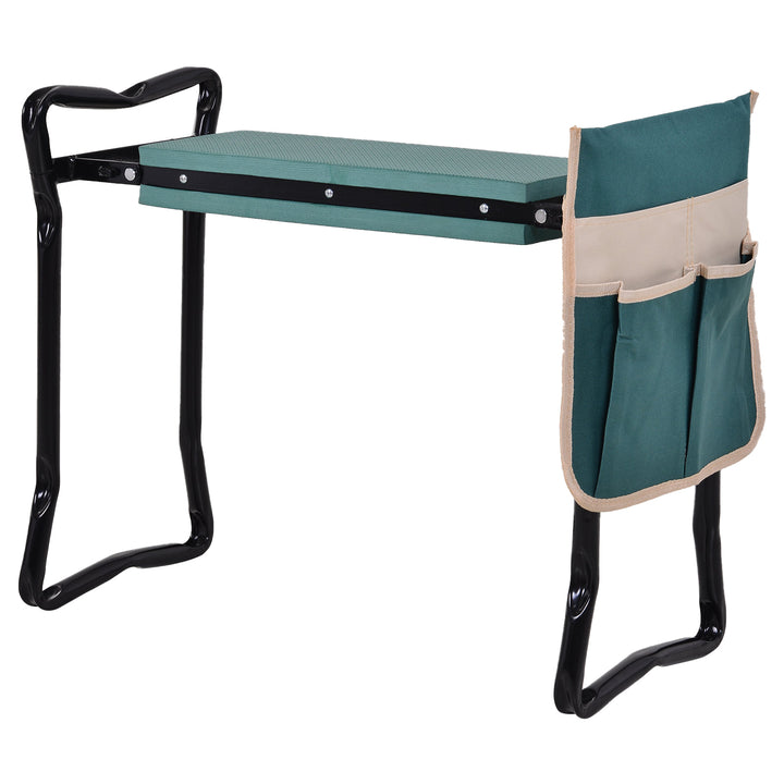 Folding Outdoor Gardening Kneeler Pad Seat Bench w/ Tool Pouch for Garden, Patio, Park - Green