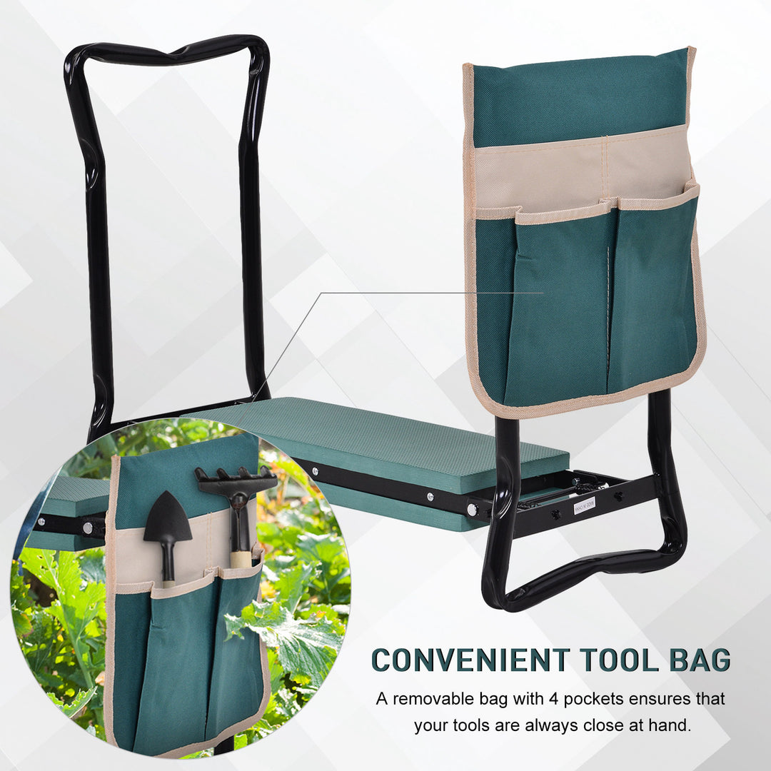 Folding Outdoor Gardening Kneeler Pad Seat Bench w/ Tool Pouch for Garden, Patio, Park - Green