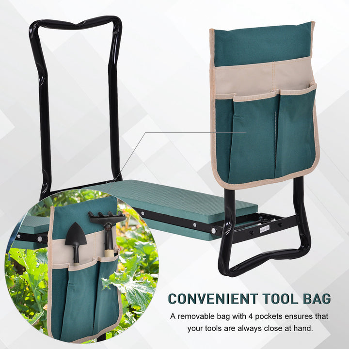 Folding Outdoor Gardening Kneeler Pad Seat Bench w/ Tool Pouch for Garden, Patio, Park - Green