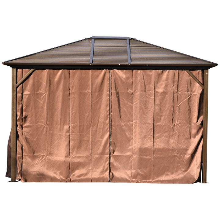 12' x 10' Galv Steel Hardtop Aluminum Frame Gazebo Canopy Shelter, Curtain, Mosquito Net, Brown
