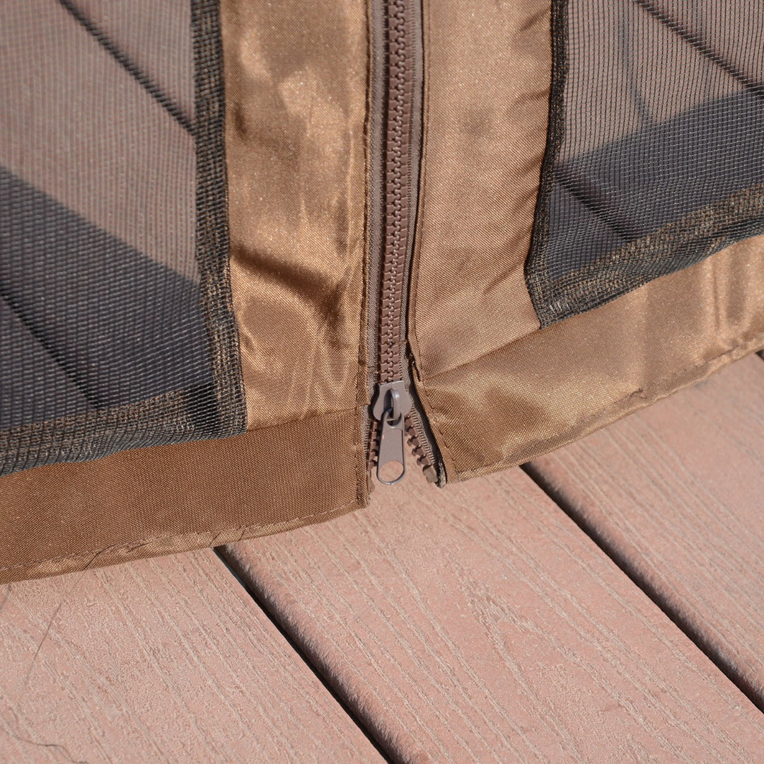 12' x 10' Galv Steel Hardtop Aluminum Frame Gazebo Canopy Shelter, Curtain, Mosquito Net, Brown