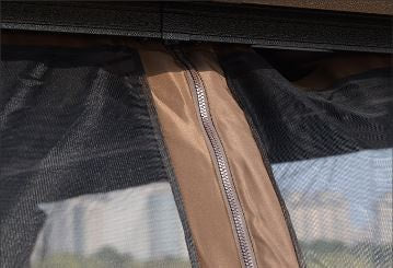 12' x 10' Galv Steel Hardtop Aluminum Frame Gazebo Canopy Shelter, Curtain, Mosquito Net, Brown