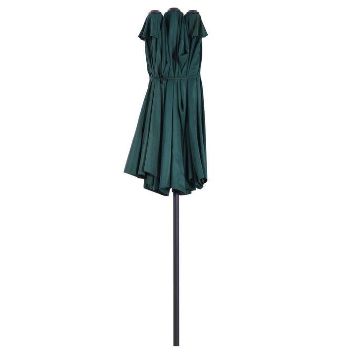 15ft Double Twin Canopy Patio Deck Umbrella Shade Shelter w UV Protection, Crank - Dark Green