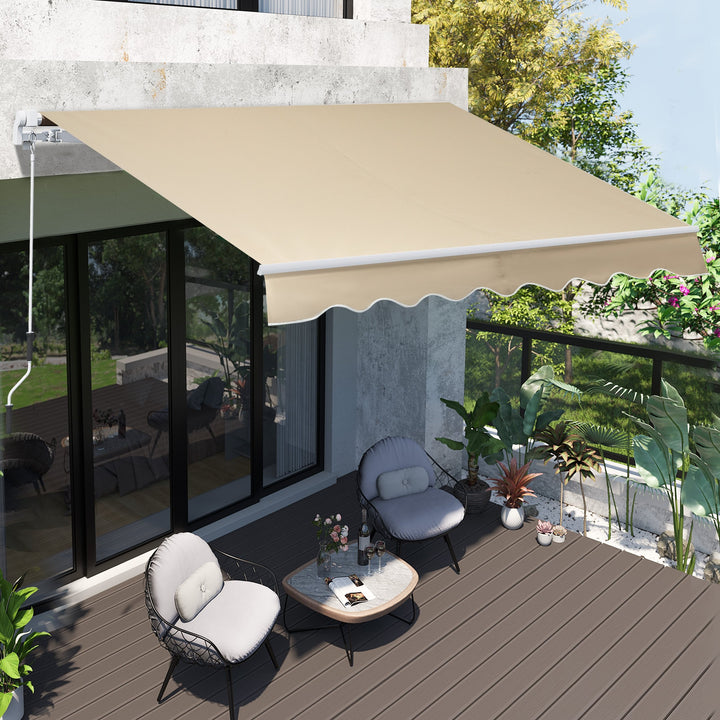 8.2 x 6.6ft Manual Retractable Awning Sun Shade Canopy Aluminum Frame, Patio Deck - Cream White