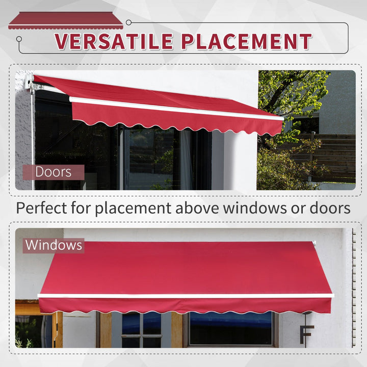 13 x 8 ft Manual Retractable Awning Sun Shade Canopy, Aluminum, Steel for Patio Deck - Wine Red