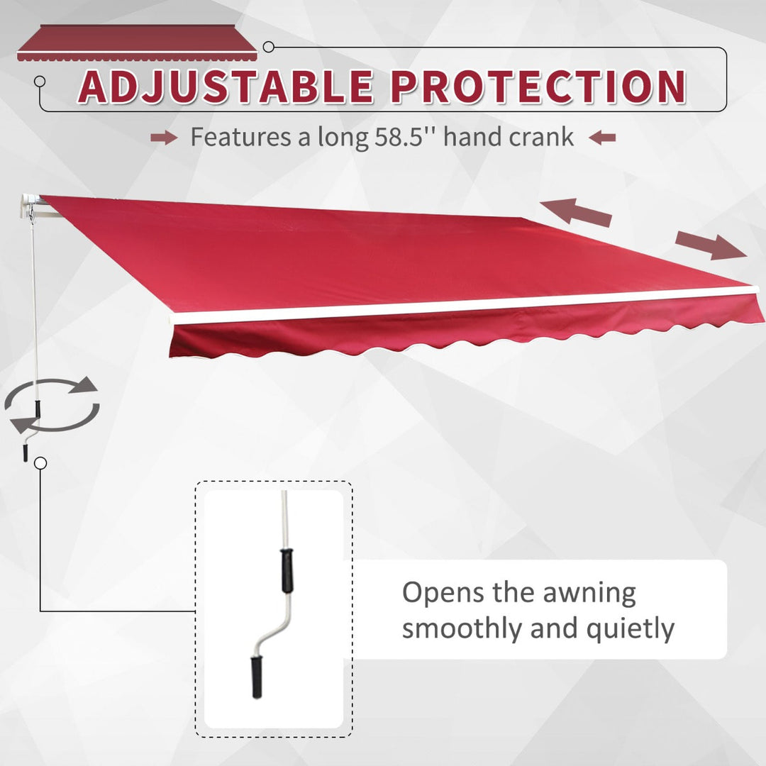 13 x 8 ft Manual Retractable Awning Sun Shade Canopy, Aluminum, Steel for Patio Deck - Wine Red