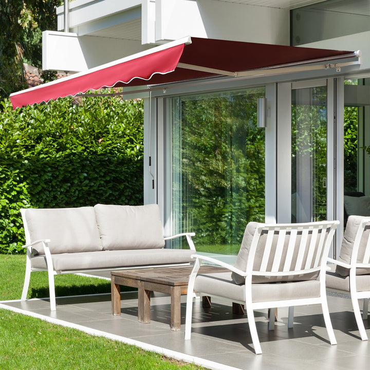 13 x 8 ft Manual Retractable Awning Sun Shade Canopy, Aluminum, Steel for Patio Deck - Wine Red