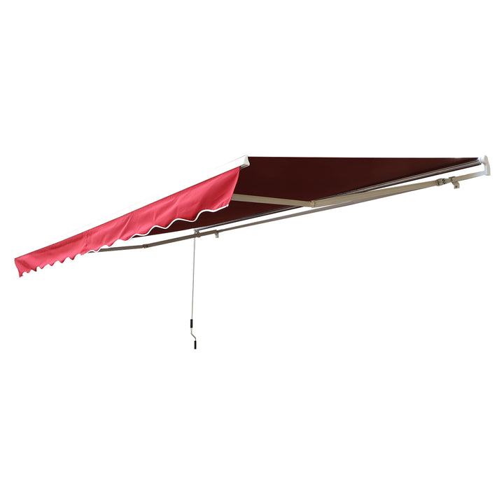 13 x 8 ft Manual Retractable Awning Sun Shade Canopy, Aluminum, Steel for Patio Deck - Wine Red