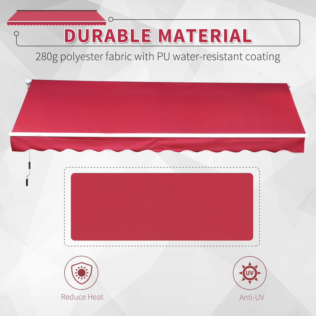 13 x 8 ft Manual Retractable Awning Sun Shade Canopy, Aluminum, Steel for Patio Deck - Wine Red