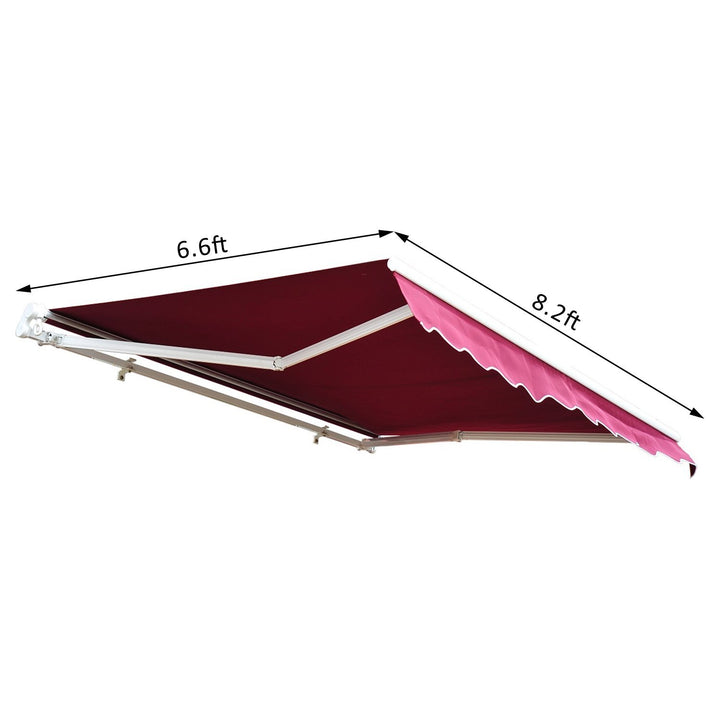 8.2 x 6.6ft Manual Retractable Awning Sun Shade Canopy Aluminum Frame, Patio Deck - Wine Red