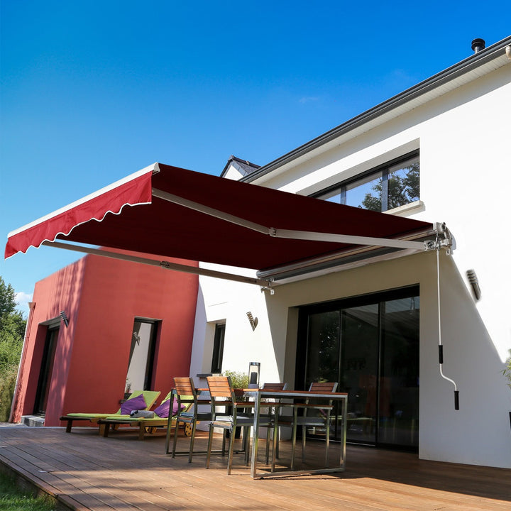 8.2 x 6.6ft Manual Retractable Awning Sun Shade Canopy Aluminum Frame, Patio Deck - Wine Red