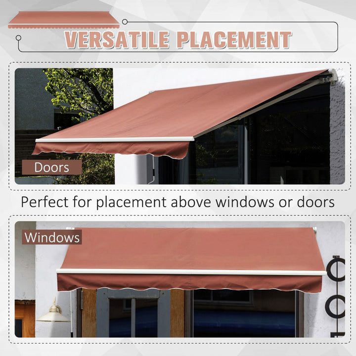 13 x 8 ft Manual Retractable Awning Sun Shade Canopy, Aluminum, Steel for Patio Deck - Coffee