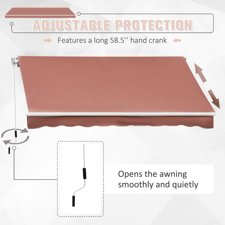 13 x 8 ft Manual Retractable Awning Sun Shade Canopy, Aluminum, Steel for Patio Deck - Coffee