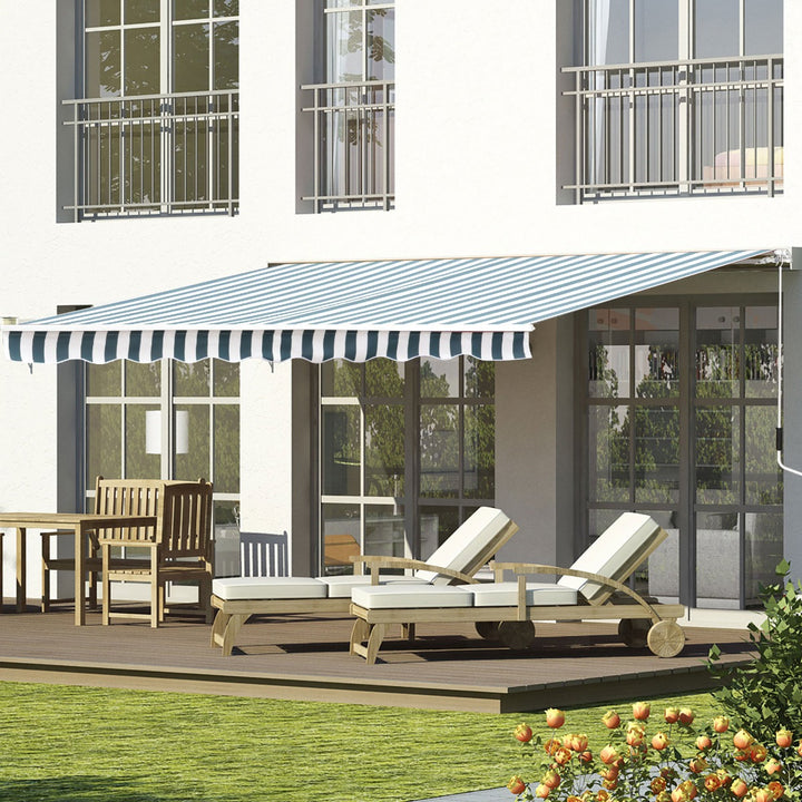 8.2 x 6.6ft Manual Retractable Awning Sun Shade Canopy w Aluminum Frame, Patio - Striped Green