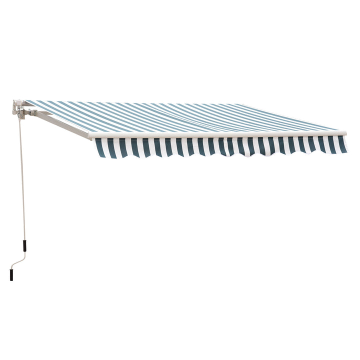 8.2 x 6.6ft Manual Retractable Awning Sun Shade Canopy w Aluminum Frame, Patio - Striped Green