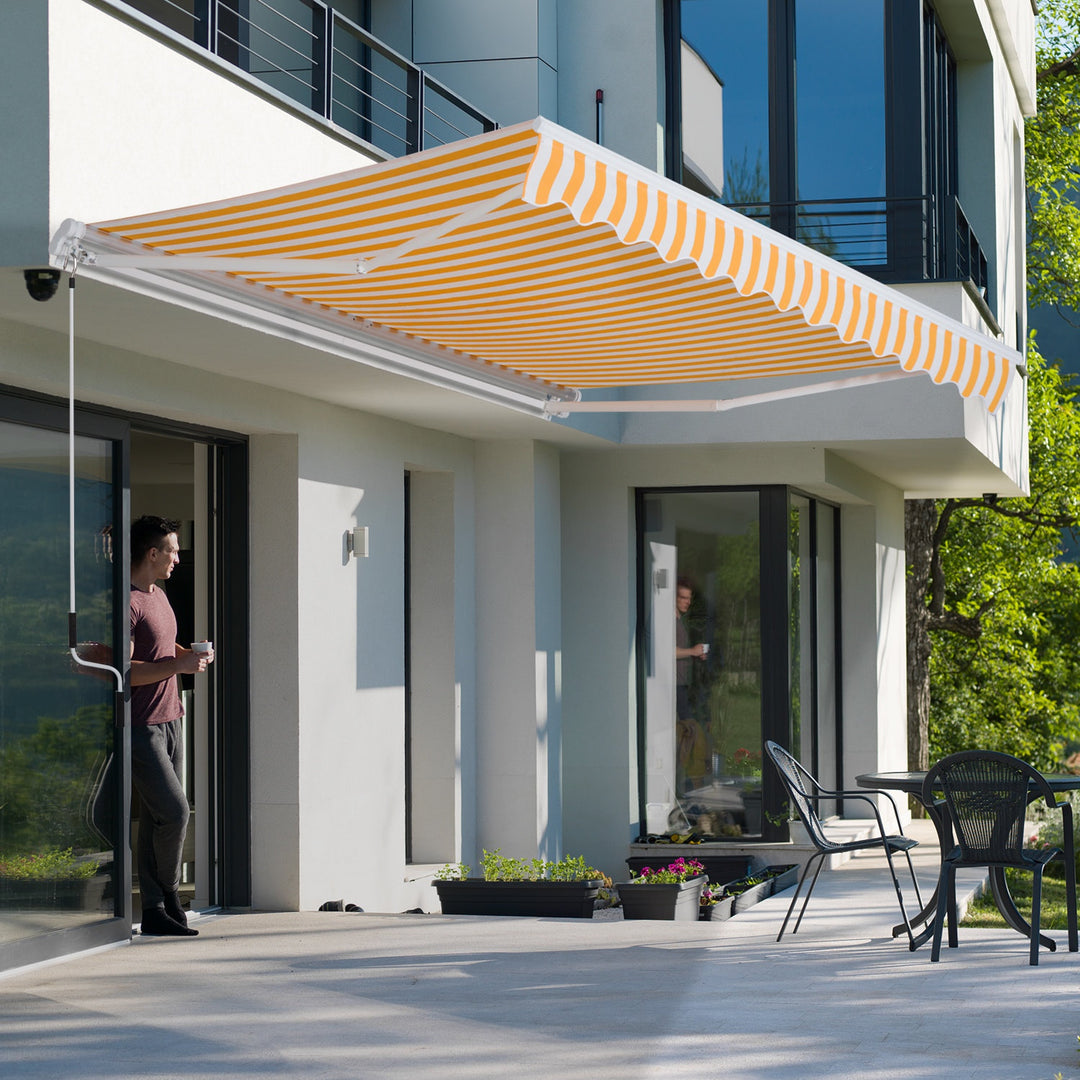 10 x 8 ft Manual Retractable Awning Sun Shade Canopy, Aluminum, Steel for Patio Deck - Orange