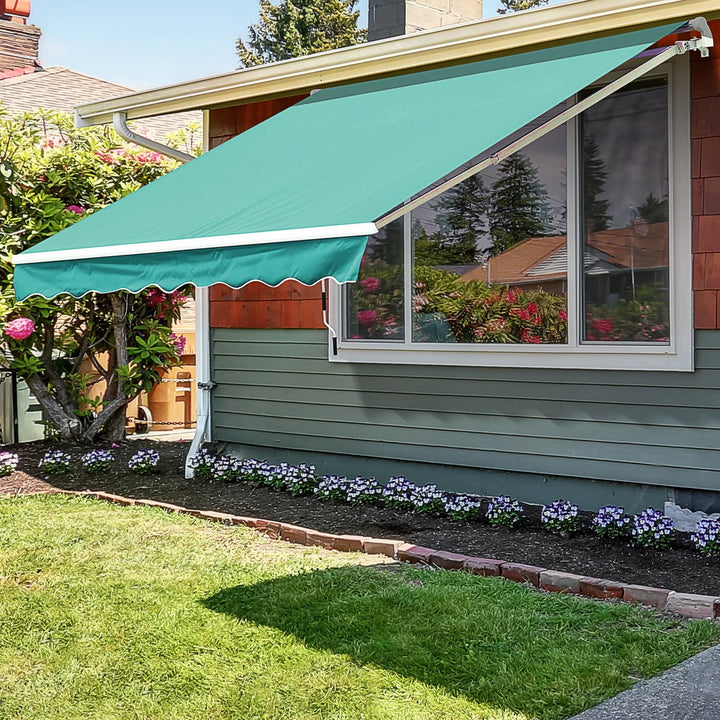 13 x 8 ft Manual Retractable Awning Sun Shade Canopy, Aluminum, Steel for Patio Deck - Dk Green