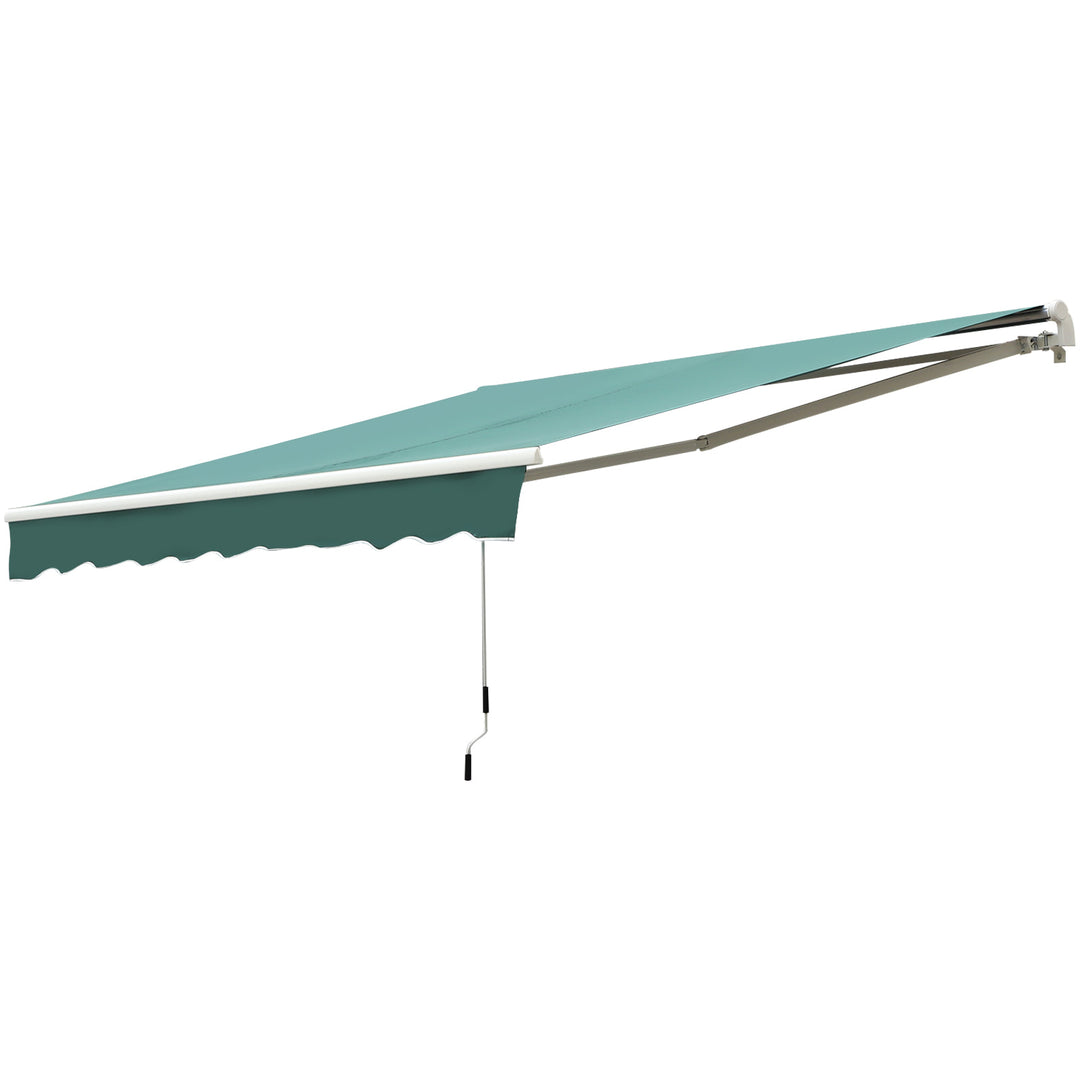 13 x 8 ft Manual Retractable Awning Sun Shade Canopy, Aluminum, Steel for Patio Deck - Dk Green