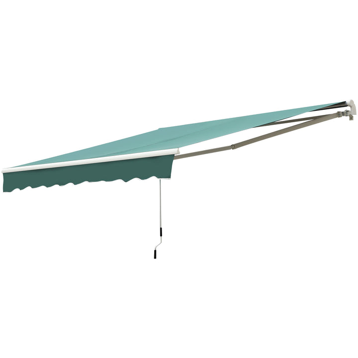13 x 8 ft Manual Retractable Awning Sun Shade Canopy, Aluminum, Steel for Patio Deck - Dk Green