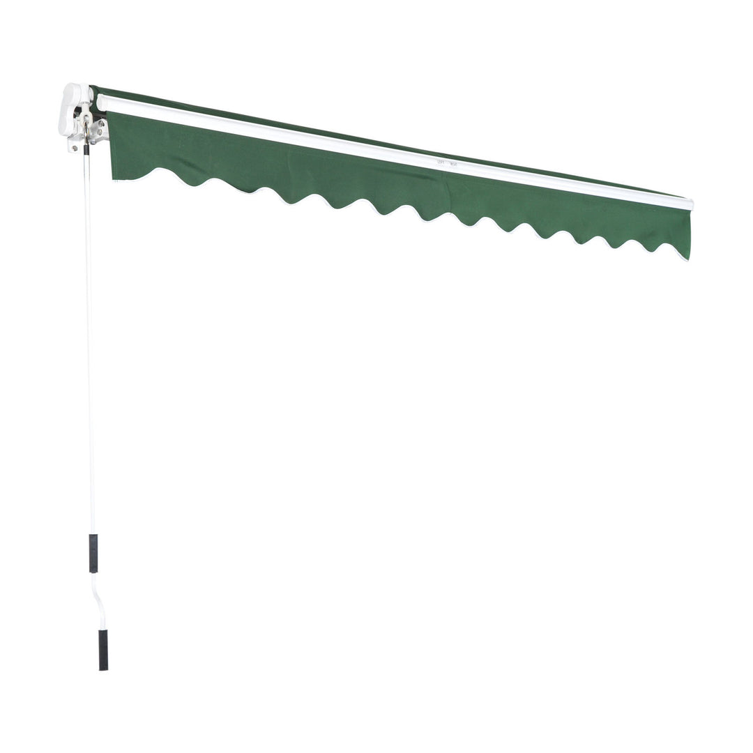 13 x 8 ft Manual Retractable Awning Sun Shade Canopy, Aluminum, Steel for Patio Deck - Dk Green
