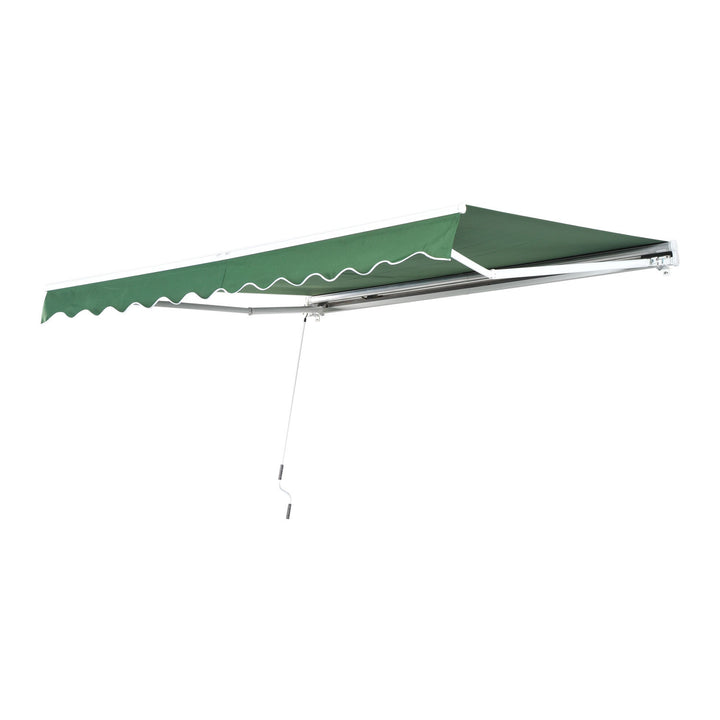 13 x 8 ft Manual Retractable Awning Sun Shade Canopy, Aluminum, Steel for Patio Deck - Dk Green