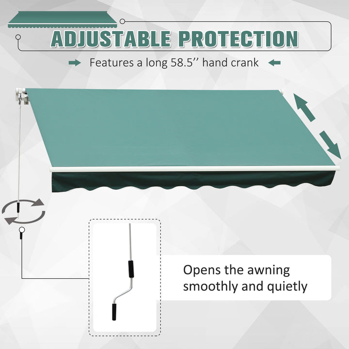 13 x 8 ft Manual Retractable Awning Sun Shade Canopy, Aluminum, Steel for Patio Deck - Dk Green