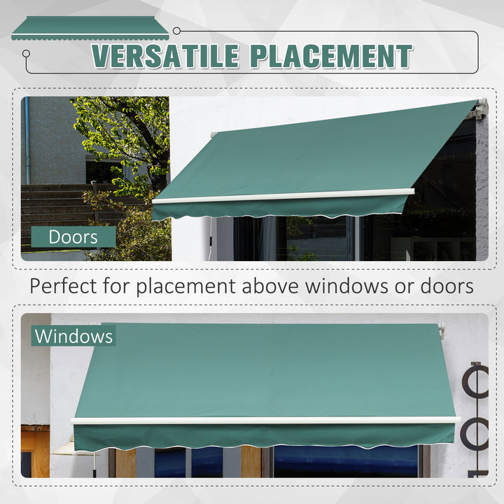13 x 8 ft Manual Retractable Awning Sun Shade Canopy, Aluminum, Steel for Patio Deck - Dk Green